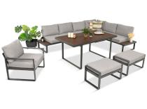 Metalowy narożnik ogrodowy 280x220cm ze stołem 160cm i fotelem Panaon LG