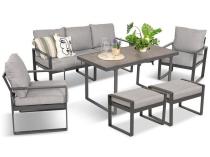 Nowoczesne meble na taras - zestaw z sofą fotelami i pufami - Panaon Elite Plus Light Grey