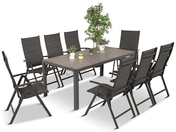 Aluminiowe meble tarasowe - stół 180cm i składane 7 pozycyjne krzesła - Kanbery Antracite Ceramic 8+1