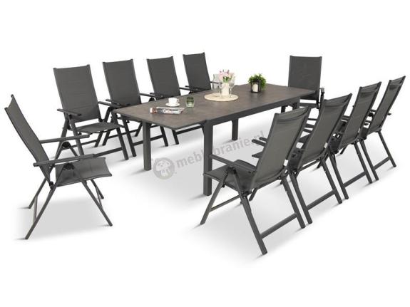 Aluminiowe meble na taras z rozkładanym stołem 240cm + 10 regulowanych krzeseł Daven Antracite Beton