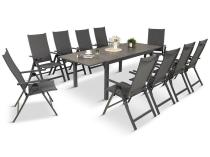 Aluminiowe meble na taras z rozkładanym stołem 240cm + 10 regulowanych krzeseł Daven Antracite Beton