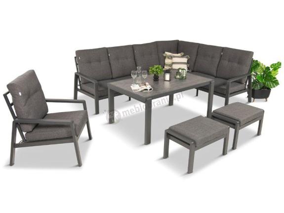 Aluminiowy narożnik ogrodowy z fotelem, pufami i stołem 150x90cm Tavaro Corner Antracite