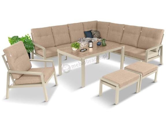 Duży narożnik ogrodowy z fotelem Tavaro Corner XL Cream