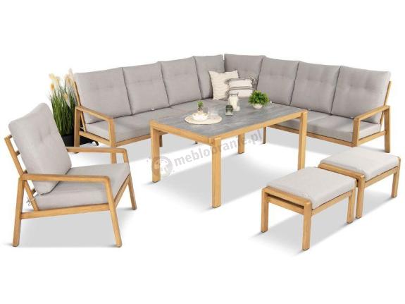 Narożnik ogrodowy 7 osobowy z fotelem imitacja drewna Tavaro Corner XL Wood