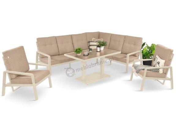 Nowoczesny narożnik ogrodowy z dwoma regulowanymi fotelami Tavaro Corner Plus Cream