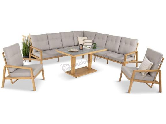 Duży narożnik ogrodowy 7 osobowy z regulowanym stołem i fotelami Tavaro Corner XL Plus Wood