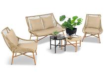 Zestaw mebli na balkon Lorano dla 4 osób z dwoma stolikami Beige