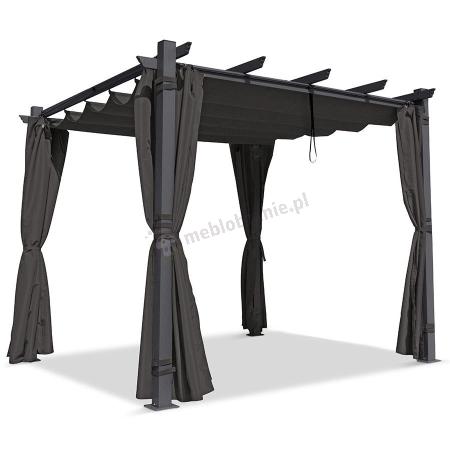 Pergola wolnostojąca na taras z zasłonami 3x3 Kirn Szary - stelaż aluminiowy