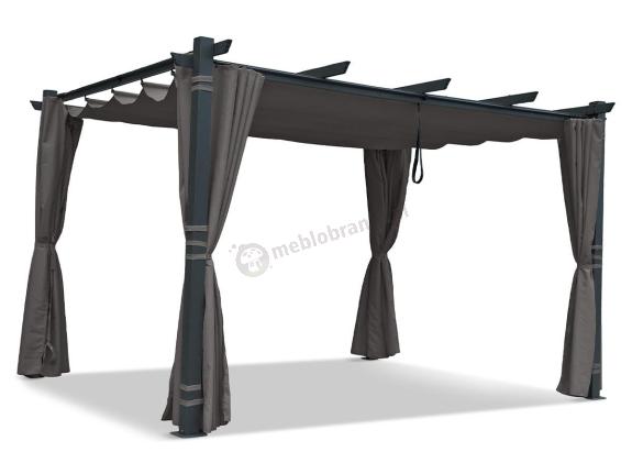 Antracytowa pergola tarasowa 4x4 z zasłonami aluminium Kirn Szary