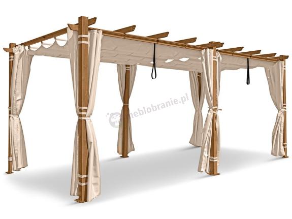 Aluminiowa pergola z przesuwnym materiałowym dachem i zasłonami Kirn 3x5,5 - Cream Wood