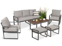 Metalowe meble tarasowe - sofa 175cm, fotele, pufy i stolik kawowy - Panaon Dining Light Grey