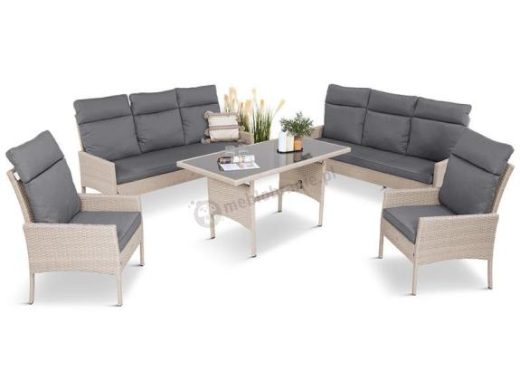 Komplet z technorattanu z wysokimi oparciami i stołem obiadowym Lirata Grande Grey