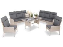 Komplet z technorattanu z wysokimi oparciami i stołem obiadowym Lirata Grande Grey