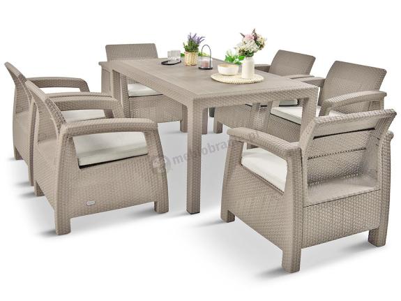 OUTLET - Meble ogrodowe z 6 fotelami i stołem obiadowym CM6 Cappuccino
