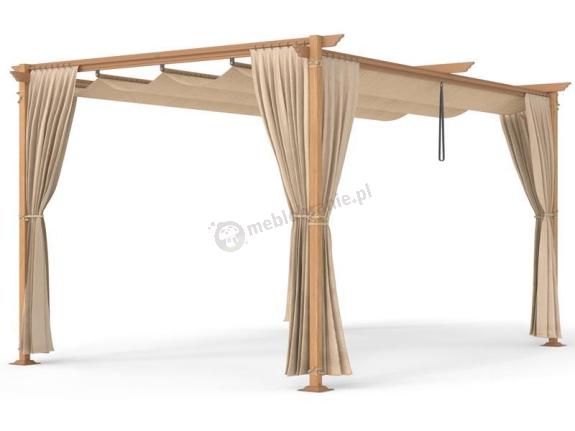 Drewnopodobna pergola ogrodowa 3x4 Niro z zasłonami - Cream Wood