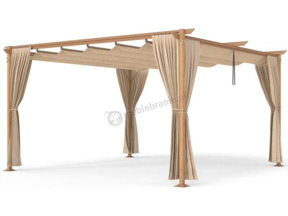 Drewnopodobna pergola ogrodowa 4x4 Niro z zasłonami - Cream Wood