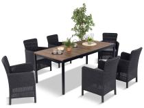 Meble obiadowe na taras Portis Comfort ze stołem 200cm w kolorze orzecha i 6 fotelami
