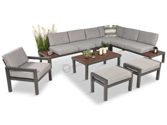 Metalowy zestaw mebli wypoczynkowych - narożnik + fotel - Calamba Corner XL - Light Grey
