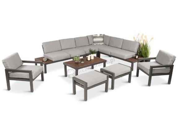Komplet mebli do ogrodu z aluminium - narożnik, fotele, pufy - Calamba Corner XL - Light Grey
