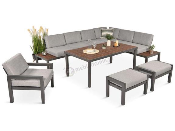 OUTLET - Narożnik ogrodowy moduowy z fotelem i stołem 160cm Calamba Corner XL - Light Grey