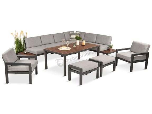 Aluminiowy narożnik na taras 283x222 cm z dwoma fotelami i pufami - Calamba Corner XL