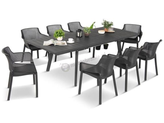 Meble na taras Kantara Modern, stół rozkładany 160-240 cm i 8 sztaplowanych krzeseł