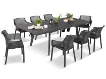 Meble na taras Kantara Modern, stół rozkładany 160-240 cm i 8 sztaplowanych krzeseł