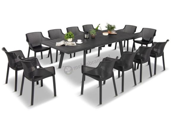 OUTLET - Duży zestaw mebli do ogrodu Kantara Modern z 12 fotelami i rozkładanym stołem 160-240 cm
