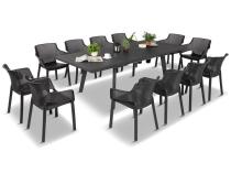 Duży zestaw mebli do ogrodu Kantara Modern z 12 fotelami i rozkładanym stołem 160-240 cm