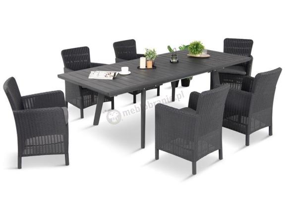 Meble obiadowe do ogrodu Kantara Comfort 6 foteli ze stołem rozkładanym 160-240 cm