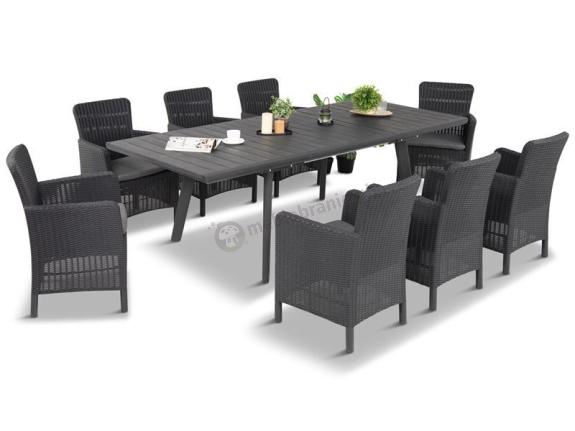 OUTLET - Meble na taras Kantara Comfort 8 foteli z rozkładanym stołem obiadowym 160-240 cm