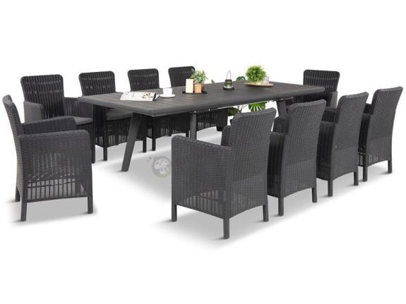 Komplet mebli obiadowych na taras Kantara Comfort z rozkładanym stołem 160-240 cm i 10 fotelami
