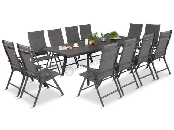 Duży komplet ogrodowy Kantara ze stołem rozkładanym 160-240 cm i 12 krzesłami