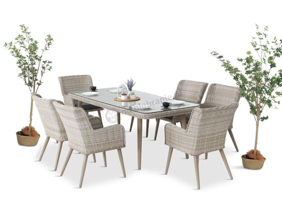 OUTLET - Technorattanowy zestaw ogrodowy ze stołem i 6 fotelami Tonitto Dining - Creme