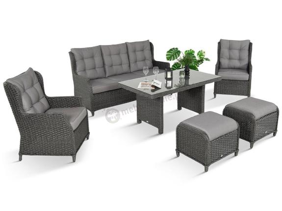 Komplet mebli z technorattanu dla 7 osób ze stołem 140x80 Fiorento - Antracite