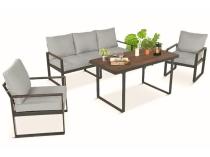 Metalowe meble na taras - zestaw z sofą i fotelami - Panaon Dining 140 Light Grey