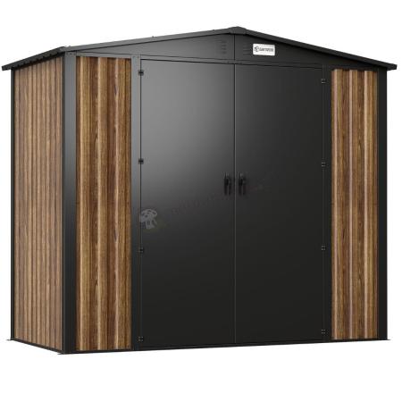 Schowek ogrodowy blaszany Hartt Plus 240x120x205cm - z drzwiami na zawiasach - Wooden