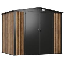 Wytrzymały schowek ogrodowy metalowy Hartt Plus 240x180x205cm - z drzwiami na zawiasach - Wooden