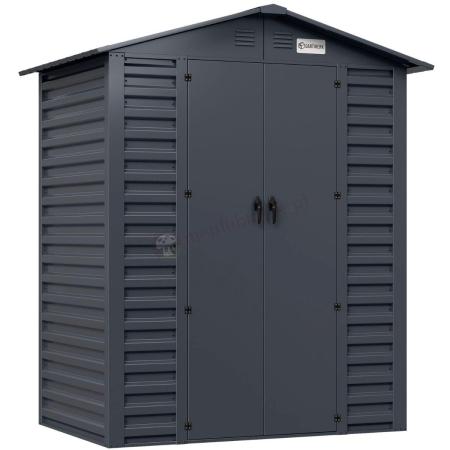 Wzmacniany domek narzędziowy metalowy Dettel Plus 180x120x205cm - drzwi na zawiasach - Antracite A16