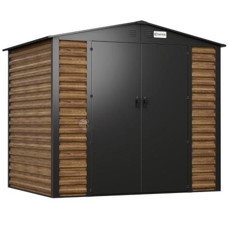 Wzmacniany domek narzędziowy metalowy Dettel Plus 240x180x205cm - drzwi na zawiasach - Wooden