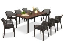 Zestaw ogrodowy Portis Slim dla 8 osób ze stołem 160cm w kolorze orzecha i fotelami