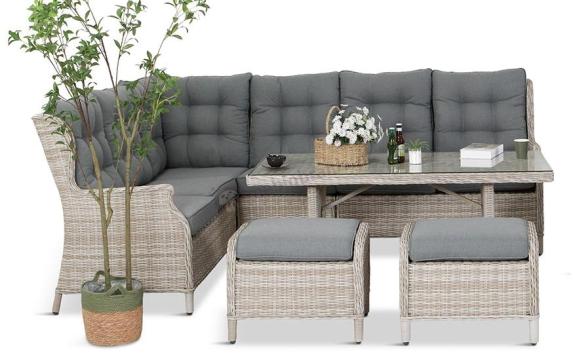 OUTLET - Technorattanowy narożnik tarasowy z regulowanym fotelem - Laritto Corner - Creme