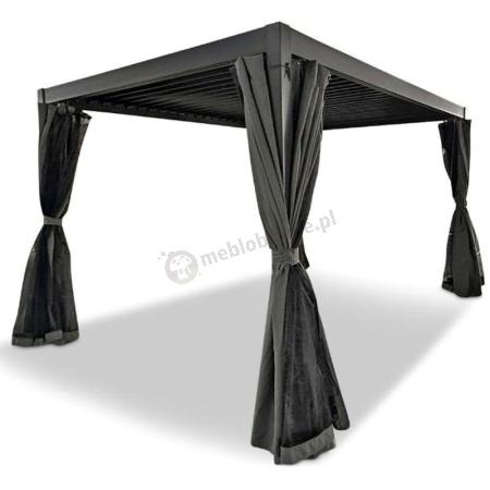 Metalowa pergola na taras 3x4 z zasłonami i moskitierą Nefir - Antracite