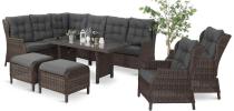 Brązowy narożnik z technorattanu Laritto 251x195cm z wysokim stołem i fotelami - Dark Brown