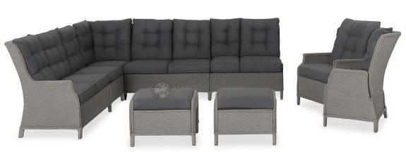 OUTLET - Szary narożnik ogrodowy z regulowanymi fotelami i pufami - Laritto Corner XL - Grey