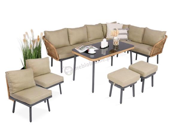 Boho narożnik 185x240cm z plecionką z dwoma fotelami Postigo Corner XL Nature