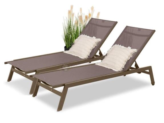 OUTLET - Zestaw regulowanych leżaków z kółkami Tebu Brown 2szt.