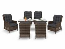 Brązowy zestaw na taras stół 150cm i 6 foteli technorattanowych - 2 fotele z regulacją - Laritto