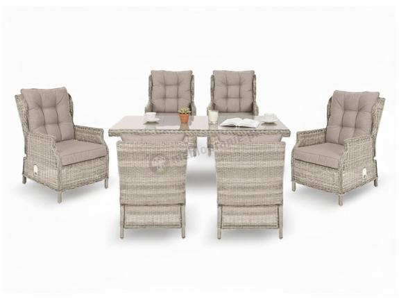 Jasne technorattanowe meble obiadowe na taras - stół 150cm + 6 foteli Laritto - Beige
