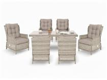 Jasne technorattanowe meble obiadowe na taras - stół 150cm + 6 foteli Laritto - Beige